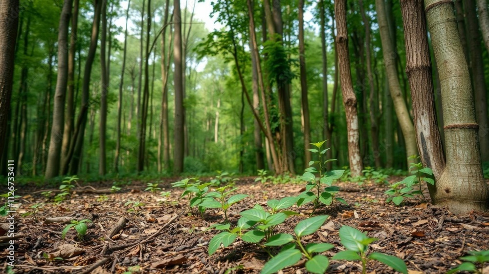 Brown cardboard box surrounded by lush green leaves, eco-conscious, biodegradable, forest Brown cardboard box surrounded by lush green leaves, eco-conscious, biodegradable, forest