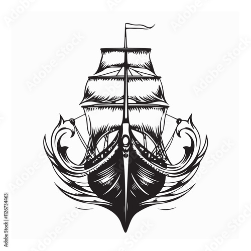 Ancient Viking Ship Front View Vector Illustration for Historical, Nautical, and Cultural Design Themes photo