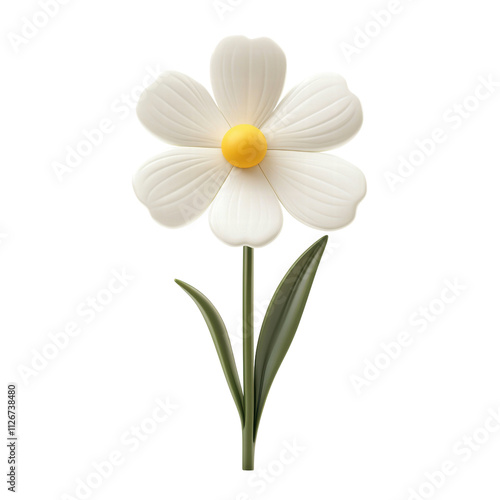 Wallpaper Mural Whimsical white flower with yellow center and green leaves Torontodigital.ca