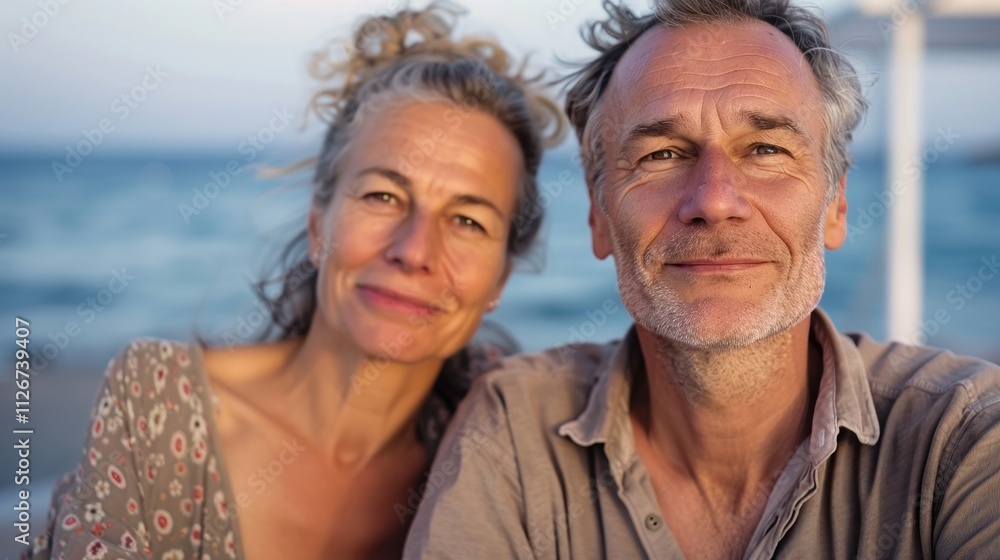 A joyful couple enjoying their stay, posing near the poolside with clear skies and palm trees in the background. A joyful couple enjoying their stay, posing near the poolside with clear skies and palm trees in the background.