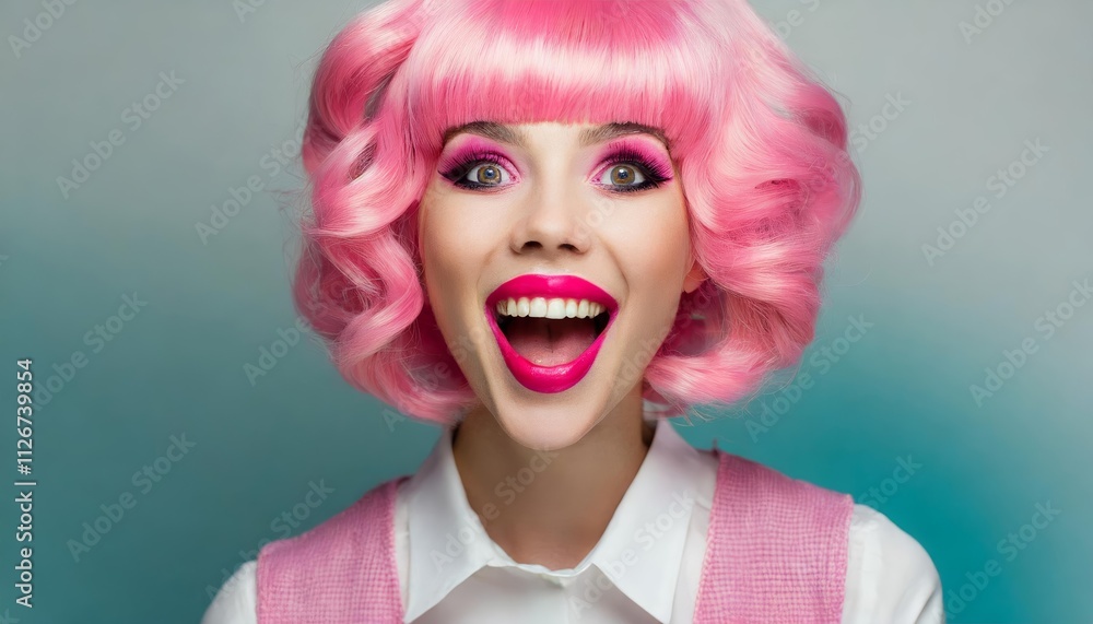 Vibrant Emotion A Woman with a Pink Wig and Bold Pink Lips Showcasing Expressive Beauty in a Captivating Portrait Vibrant Emotion A Woman with a Pink Wig and Bold Pink Lips Showcasing Expressive Beauty in a Captivating Portrait