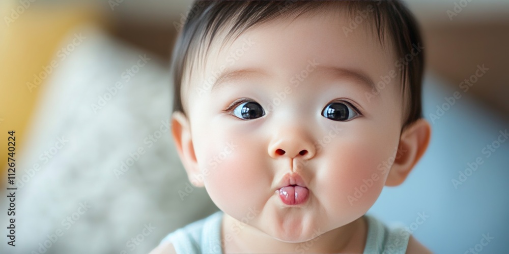 Portrait of a charming and adorable Asian boy baby making a funny face, showcasing the delightful expressions of a cutie. This portrait captures the playful essence of a handsome infant. Portrait of a charming and adorable Asian boy baby making a funny face, showcasing the delightful expressions of a cutie. This portrait captures the playful essence of a handsome infant.