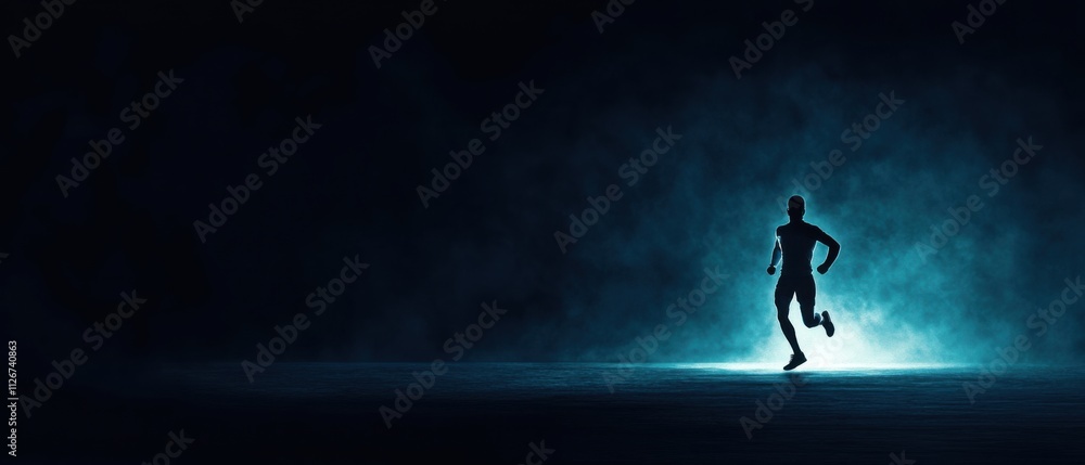 Fototapeta premium Powerful Silhouette of Runner in Dramatic Nighttime Setting