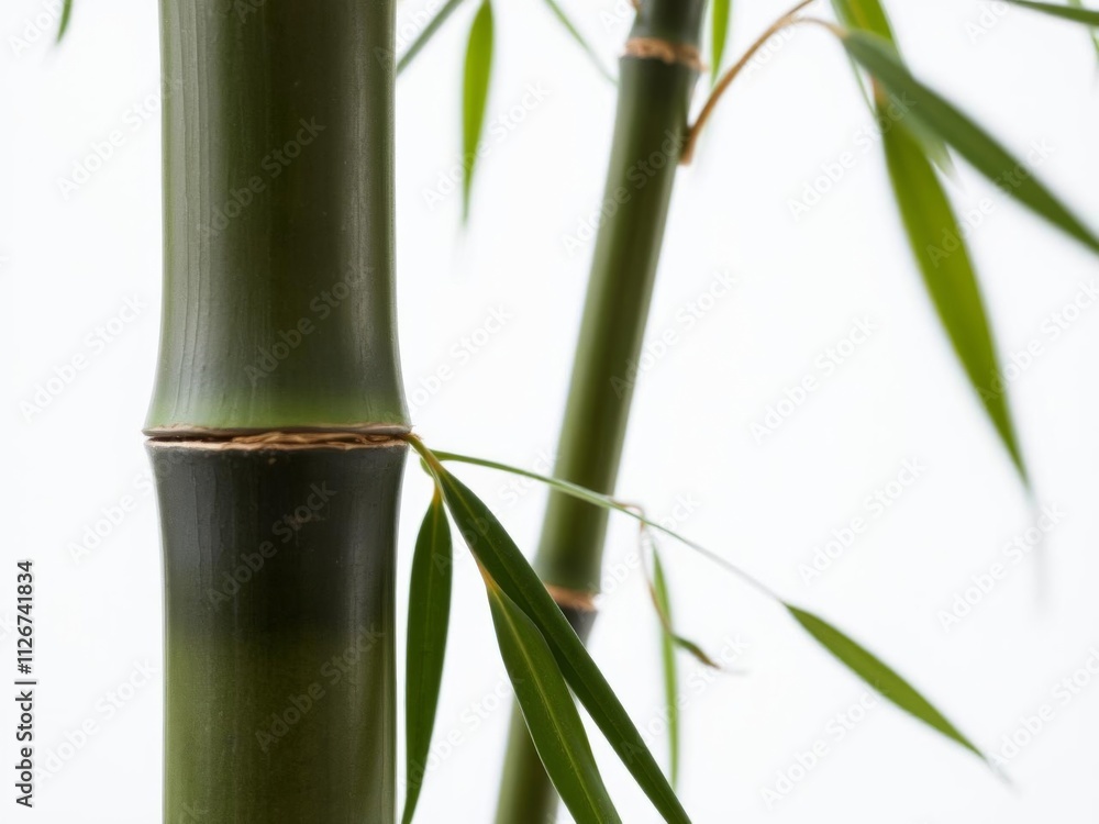 Fototapeta premium Close-up of green bamboo pole hanging with soft textured white backdrop suggesting natural elements like leaves, close-up, pole, natural elements