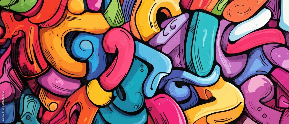 Vibrant Abstract Graffiti Art Background, Colorful Swirls and Shapes Vibrant Abstract Graffiti Art Background, Colorful Swirls and Shapes