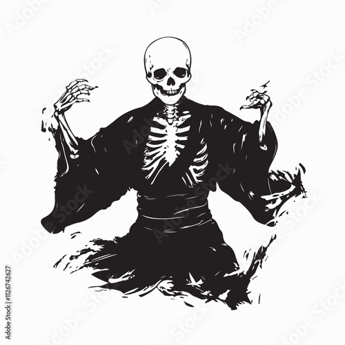 Skeleton in Traditional Japanese Kimono image vector isolated on white background.