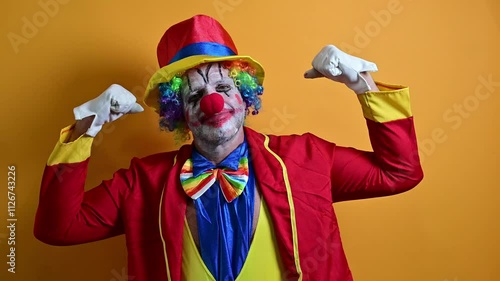 Happy clown making funny gestures.