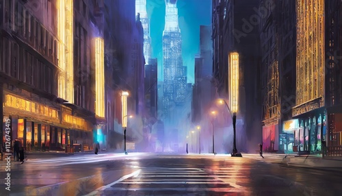 Empty Times Square A Futuristic Cyberpunk Vision of New York at Night An Enigmatic Digital Painting Capturing the Essence of a Dystopian Urban Landscape