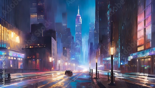 Empty Times Square A Futuristic Cyberpunk Vision of New York at Night A Digital Painting Capturing the Essence of Solitude in a NeonLit Urban Landscape
