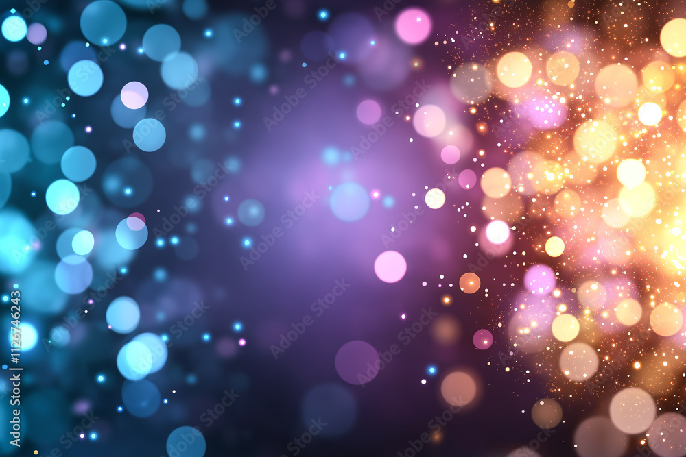 Colorful abstract background with vibrant bokeh lights in blue, purple, and gold hues, creating dreamy and festive atmosphere. Perfect for various design projects Colorful abstract background with vibrant bokeh lights in blue, purple, and gold hues, creating dreamy and festive atmosphere. Perfect for various design projects