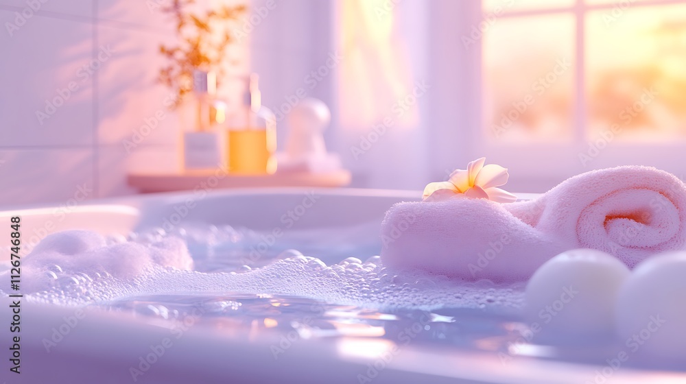 A bathroom scene with a luxurious bubble bath, a soft towel, and a refreshing face mask, offering a perfect self-care moment at home A bathroom scene with a luxurious bubble bath, a soft towel, and a refreshing face mask, offering a perfect self-care moment at home