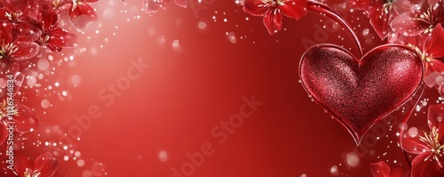 Beautiful Heart-Shaped Design Surrounded by Blossoming Flowers and Sparkling Lights for Romantic Occasions