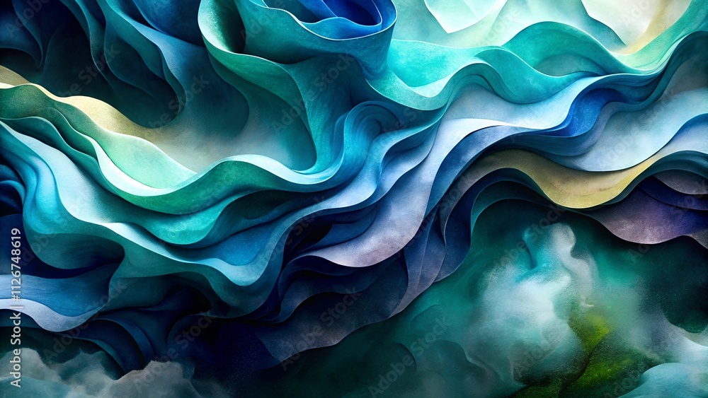 Fototapeta premium Serene Blue Paper Swirls Creating Oceanic Movement