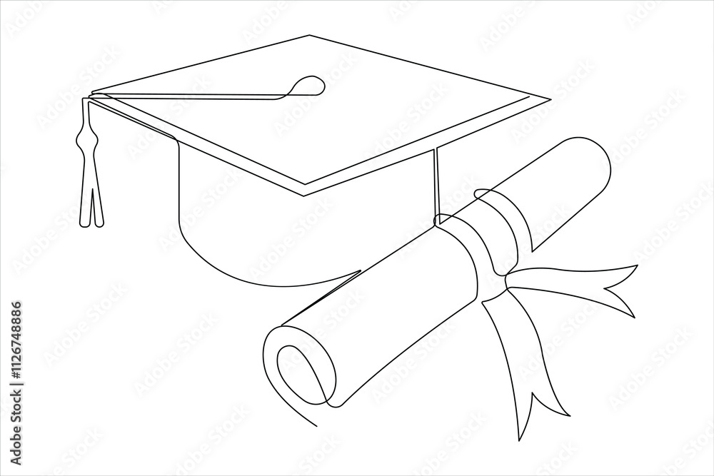 Continuous cap one line art drawing of graduation hat concept outline vector
Continuous cap one line art drawing of graduation hat concept outline vector