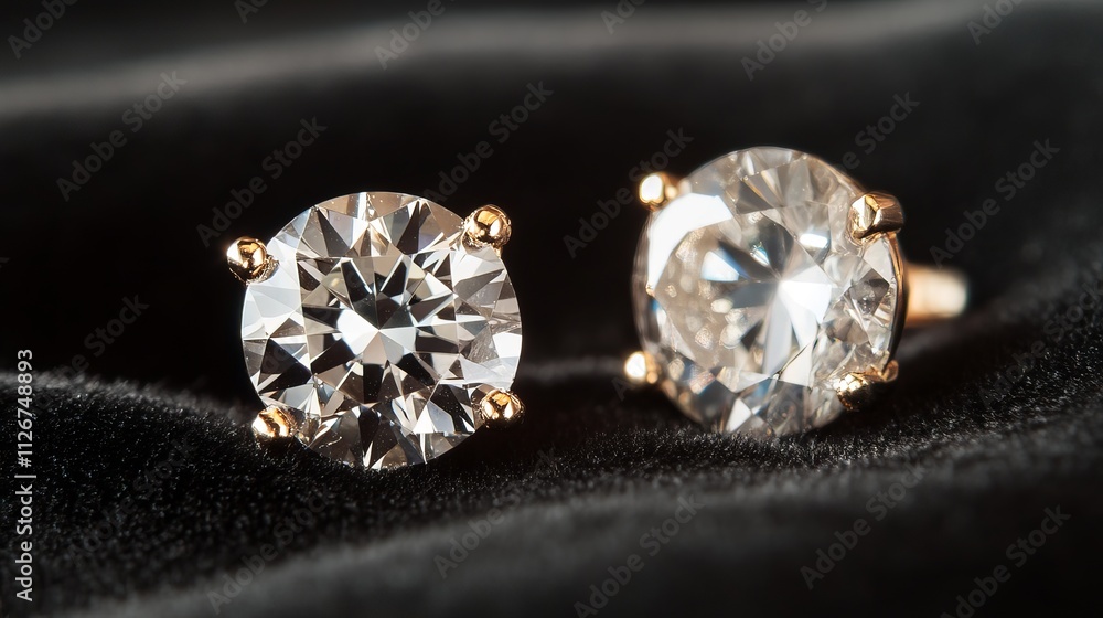 Close-up of Elegant Diamond Studded Earrings on Luxurious Fabric Background Close-up of Elegant Diamond Studded Earrings on Luxurious Fabric Background