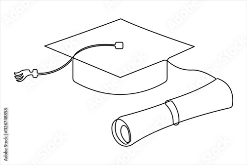 Continuous cap one line art drawing of graduation hat concept outline vector


