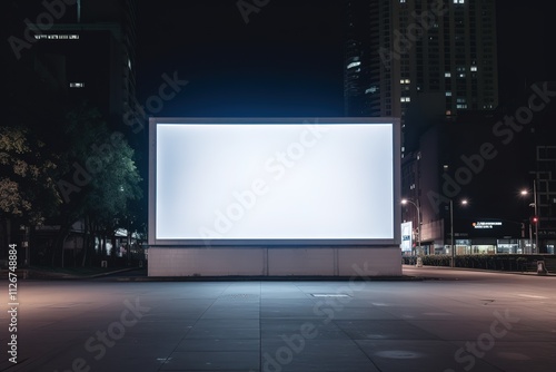 billboard and bridge with blur light in city background 