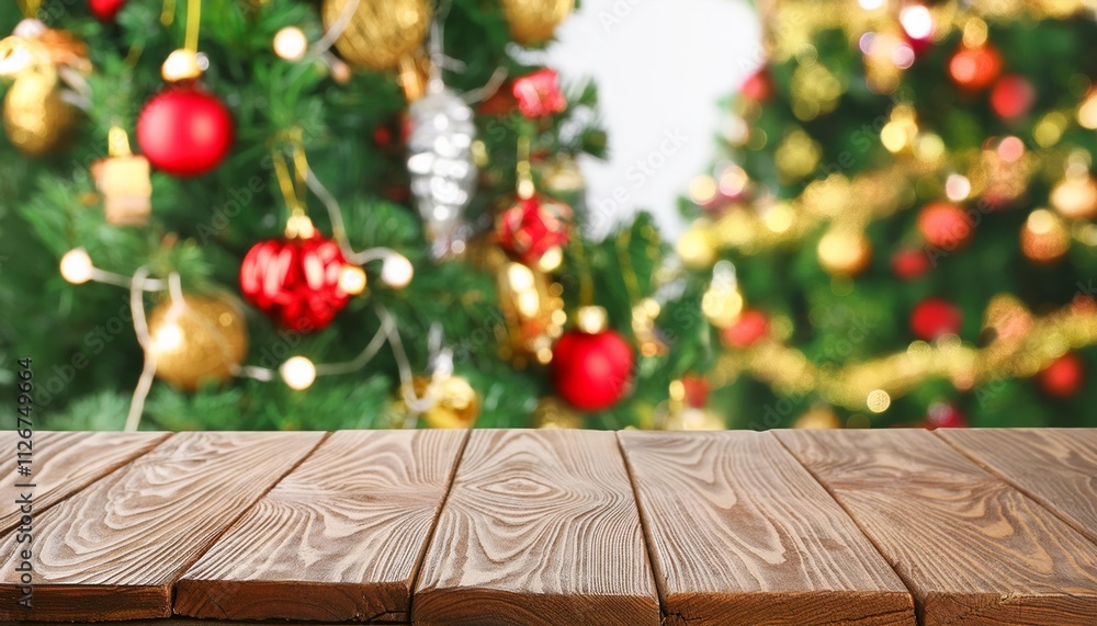Empty Wooden Table with Christmas Theme in Background A Cozy Holiday Setting Perfect for Festive Gatherings and Celebrations, Evoking Warmth and Joy of the Christmas Season Empty Wooden Table with Christmas Theme in Background A Cozy Holiday Setting Perfect for Festive Gatherings and Celebrations, Evoking Warmth and Joy of the Christmas Season