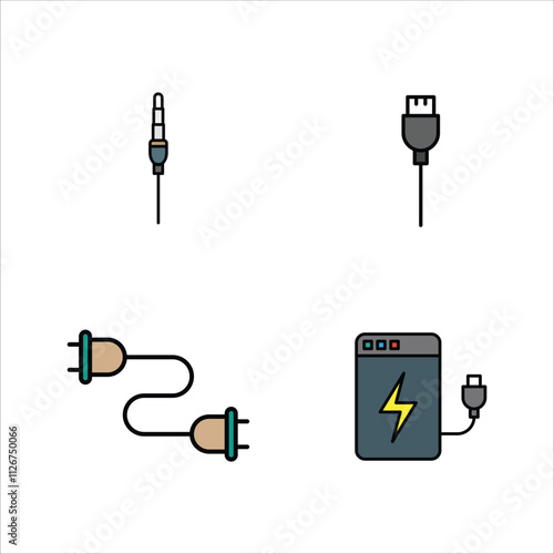 Electronic devices icon design vector symbol set usb cable and power bank