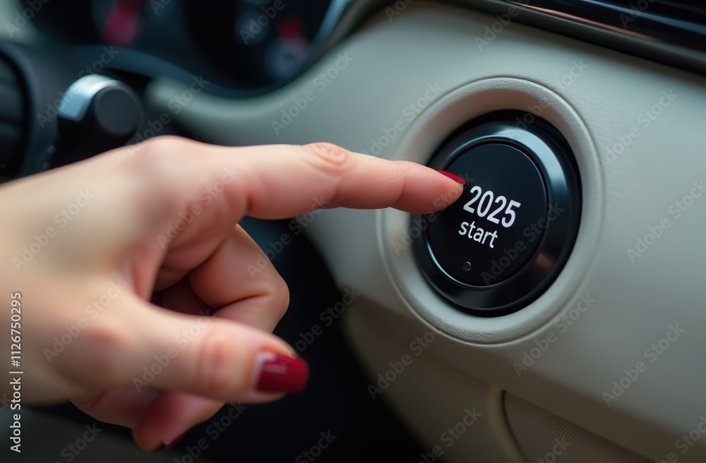 Obraz premium Pressing the ignition button of the car with the inscription 