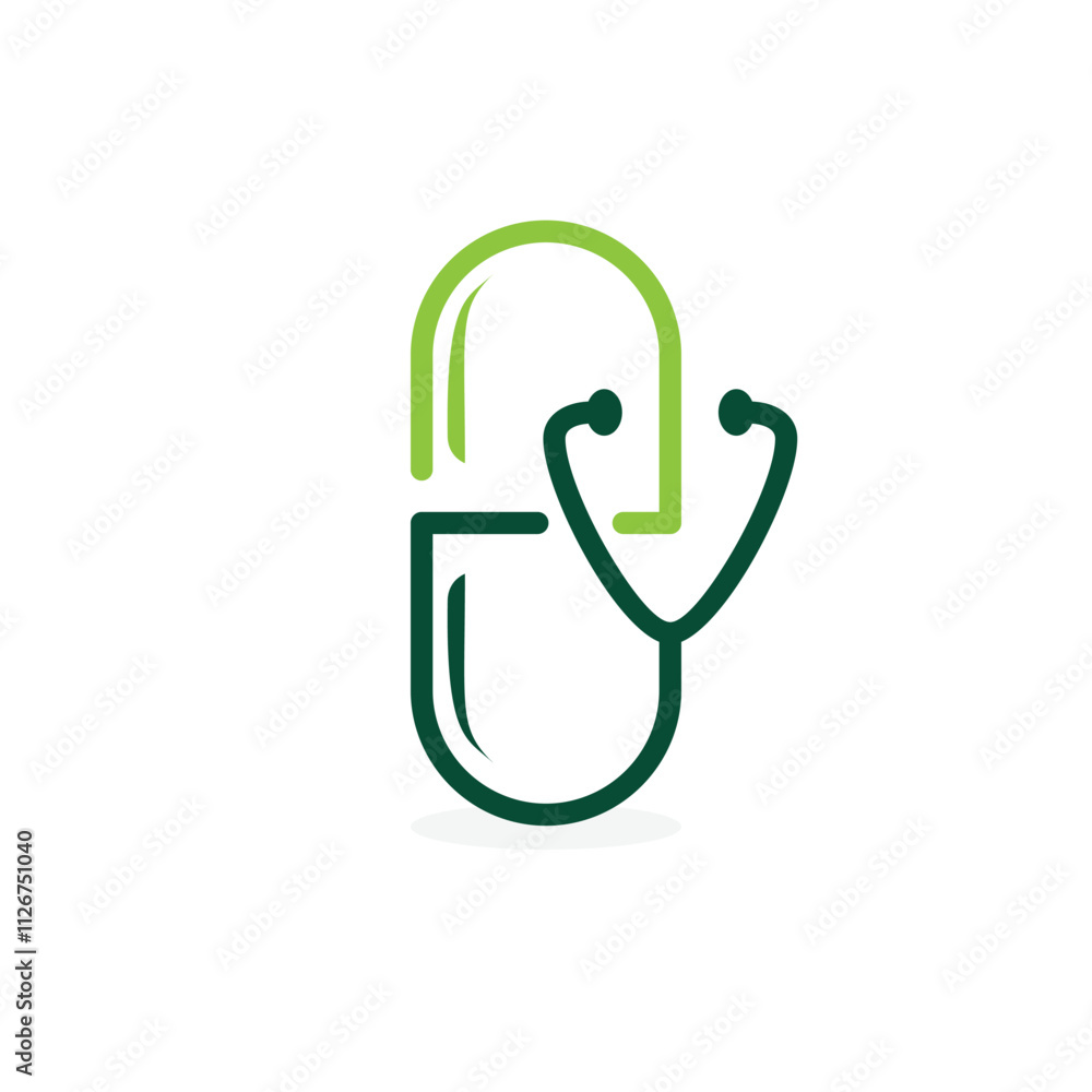 Minimalist isolated Pill Herb line art logo template Minimalist isolated Pill Herb line art logo template