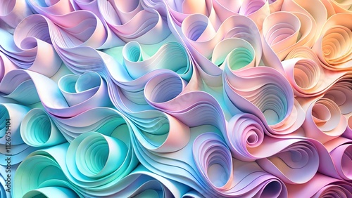 Intricate Paper Curls in Pastel Rainbow Creating Dimensional Flow