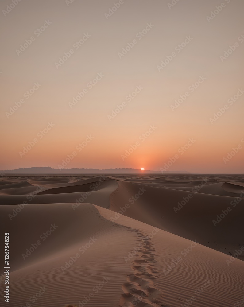 Expansive Desert Landscape at Sunset with Soft Lighting Expansive Desert Landscape at Sunset with Soft Lighting