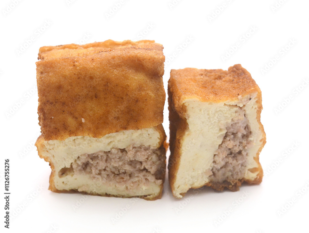fried tofu bubble on white background
fried tofu bubble on white background