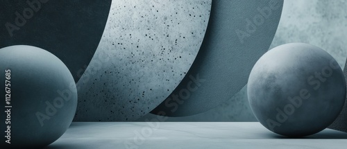 Abstract Blue Concrete Background with Spheres, Modern Minimalist Design photo