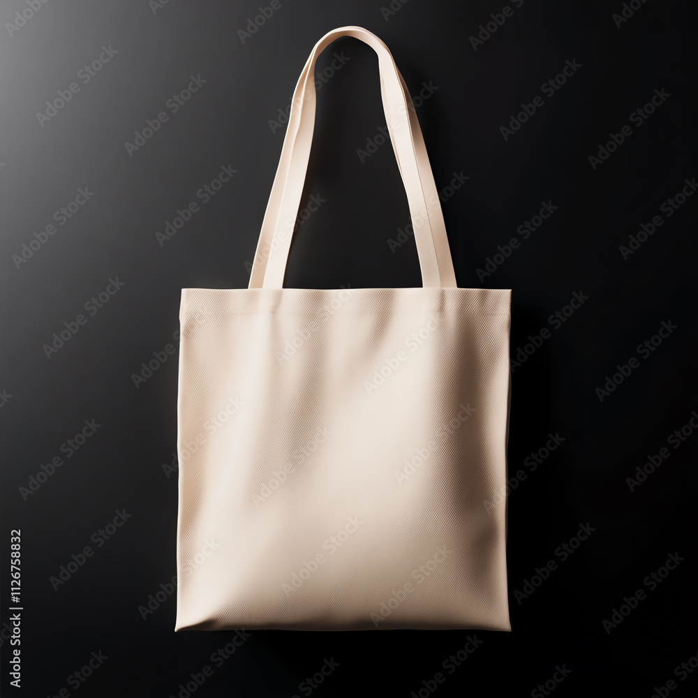 Stylish beige tote bag on a dark background for minimalist fashion. Stylish beige tote bag on a dark background for minimalist fashion.