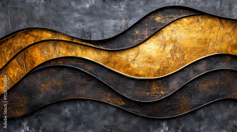 Textured wall art featuring wavy patterns in gold and black tones, creating modern and elegant atmosphere. interplay of colors adds depth and sophistication to any space Textured wall art featuring wavy patterns in gold and black tones, creating modern and elegant atmosphere. interplay of colors adds depth and sophistication to any space