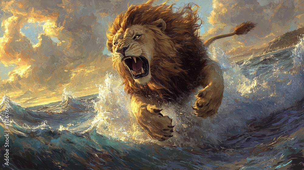 A majestic lion, representing the Babylonian empire in the Book of Daniel from the Bible, depicted in a stock illustration. A majestic lion, representing the Babylonian empire in the Book of Daniel from the Bible, depicted in a stock illustration.