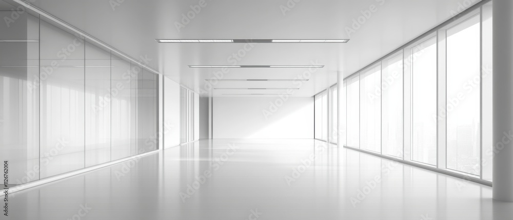 Obraz premium Modern Empty Office Space with FloortoCeiling Windows and Bright Lighting