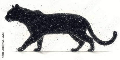 A silhouette of a walking panther created with a starry, cosmic effect, symbolizing mystery and elegance. photo