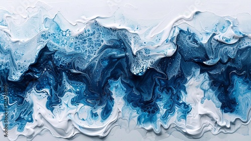 Blue oil wave isolated on white background, horizontal without splashes and drops. Generative AI photo