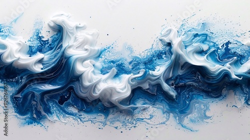 Blue oil wave isolated on white background, horizontal without splashes and drops. Generative AI photo