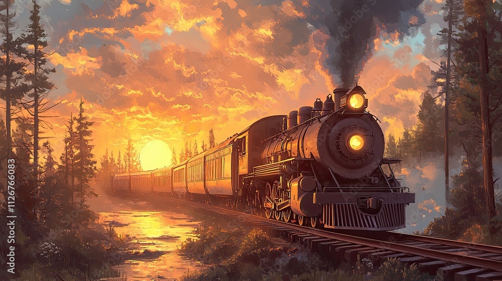 Sunset Steam Train Landscape Sunset Steam Train Landscape