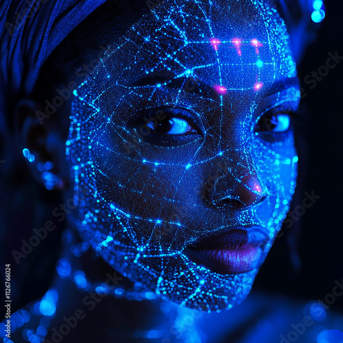 person in the digital mask and  eye