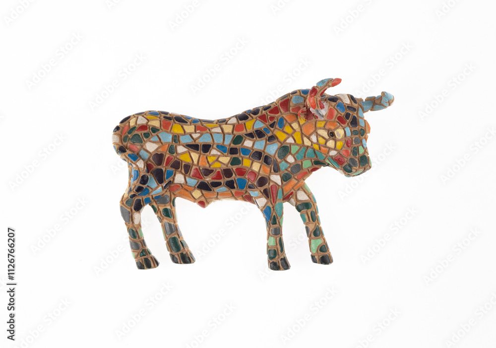 colored ceramic bull isolated on white background colored ceramic bull isolated on white background