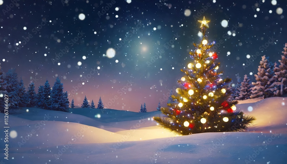 Stunning D Rendering of a Fantastic Winter Landscape Featuring a Beautifully Decorated Christmas Tree Perfect Christmas Background for Holiday Celebrations and Festive Greetings Stunning D Rendering of a Fantastic Winter Landscape Featuring a Beautifully Decorated Christmas Tree Perfect Christmas Background for Holiday Celebrations and Festive Greetings