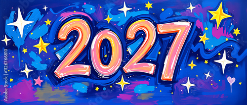 Nowy Rok 2027 - Sylwestrowe i świąteczne świętowanie ze śniegiem, fajerwerkami i świątecznymi