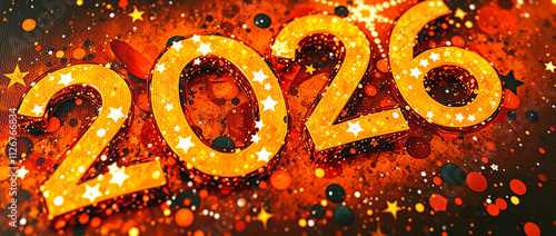 Nowy Rok 2026 - radosna ilustracja symbolizująca początek nowego roku, radosna celebracja. photo