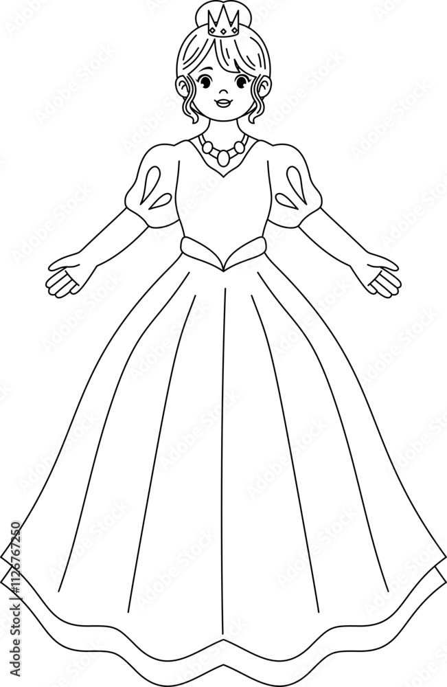 Fototapeta premium Cute princess cartoon character outline coloring printable