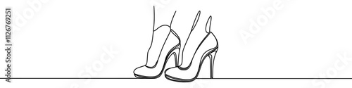 Elegant high heels shoes are drawn with one continuous line on a white background. Minimalist and fashionable illustration