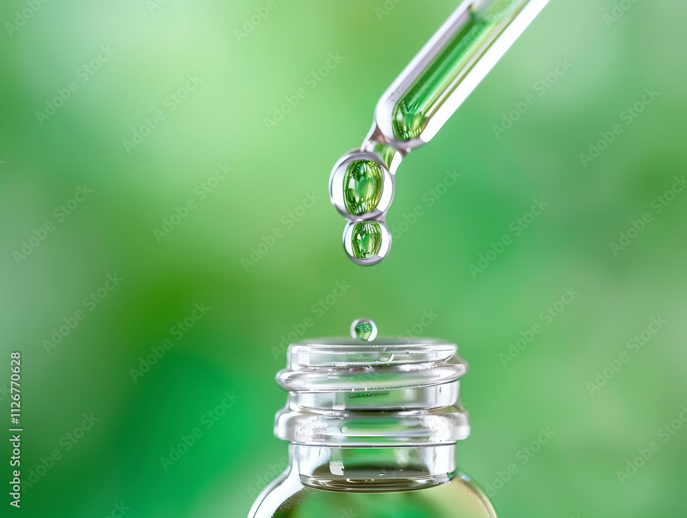 A macro shot focusing on a single water droplet gliding down hydrated skin, with a blurred green background