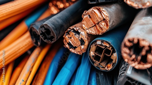 Close-up of dismantled electrical cables photo