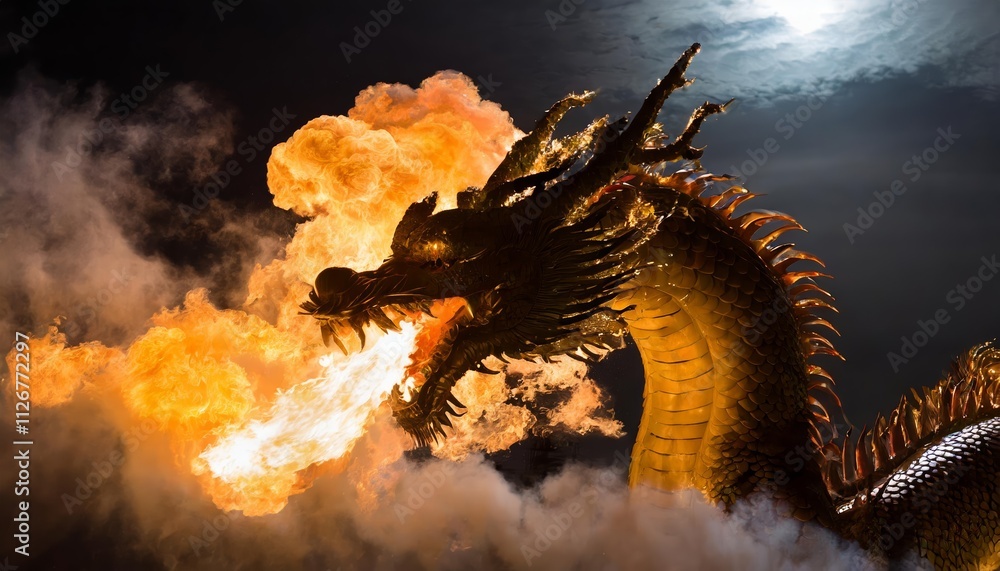 A Majestic Dragon Unleashes Fiery Breath Against the Night Sky, Illuminating the Darkness with Explosive Flames and Showcasing the Power of Mythical Creatures in a Stunning Fantasy Scene A Majestic Dragon Unleashes Fiery Breath Against the Night Sky, Illuminating the Darkness with Explosive Flames and Showcasing the Power of Mythical Creatures in a Stunning Fantasy Scene