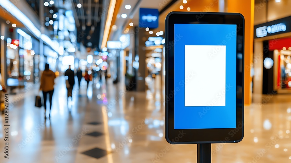 Modern and Sleek Digital Signage with Blank Screen for Customization in a Bright Shopping Mall Environment Modern and Sleek Digital Signage with Blank Screen for Customization in a Bright Shopping Mall Environment