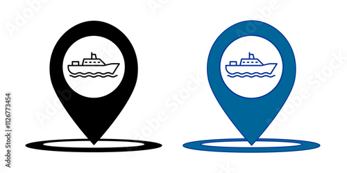 Port location pin vector icon symbol map isolated on white background