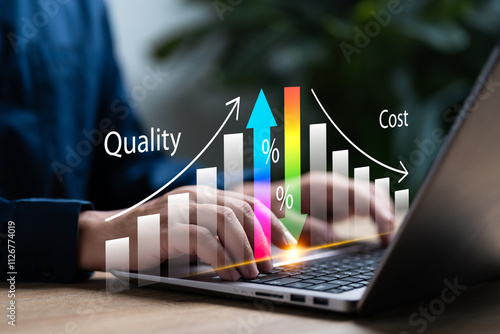 Photos Cost reduction, High-quality control, Business performance concept, Businessman